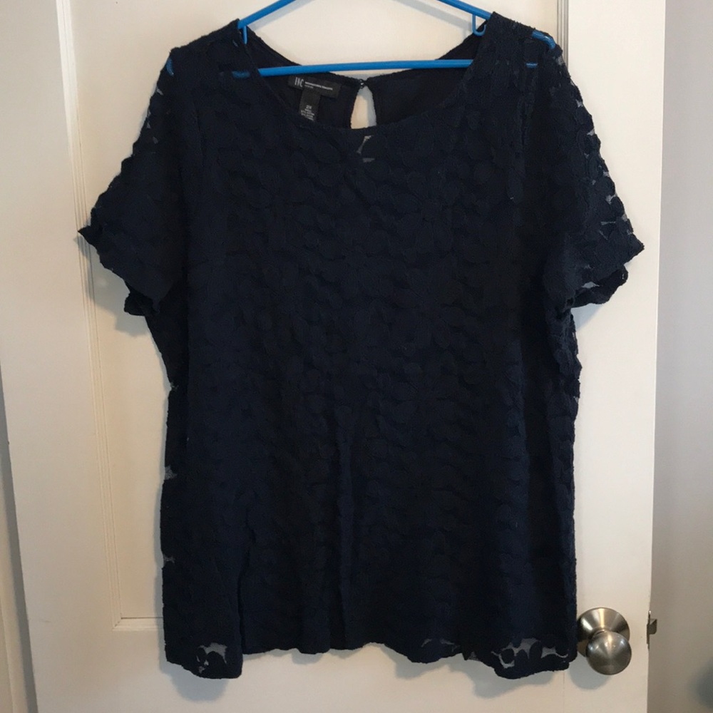 INC navy floral lace top